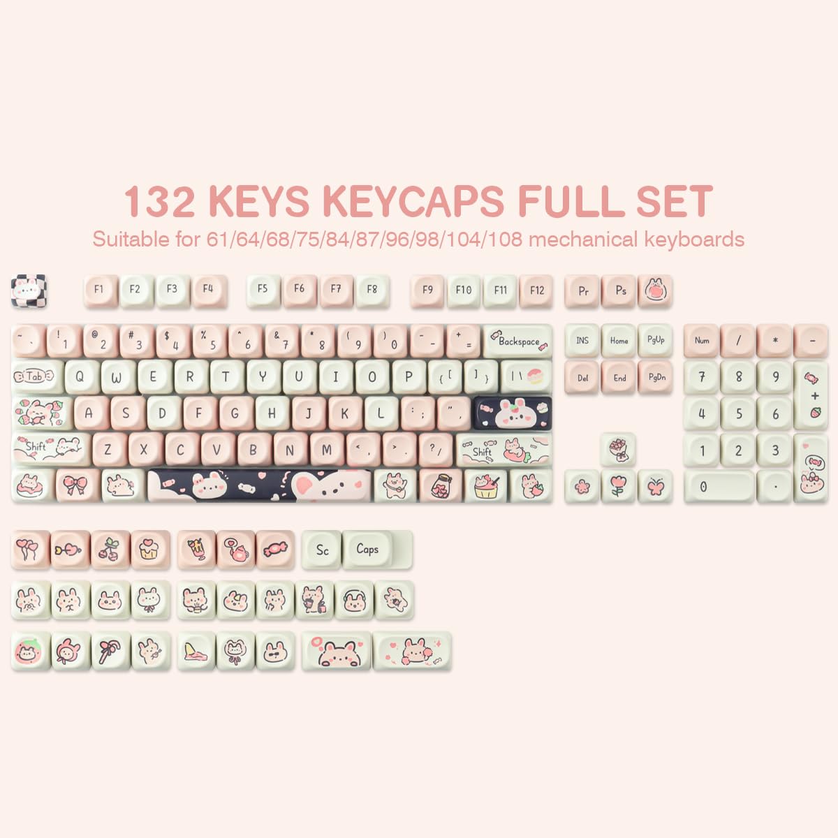 Amazon | Sunzit PBT MOA キーキャップ - かわいいバニーデザイン 132